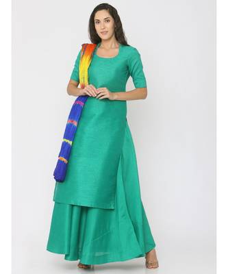 green plain silk kurta-sets 1