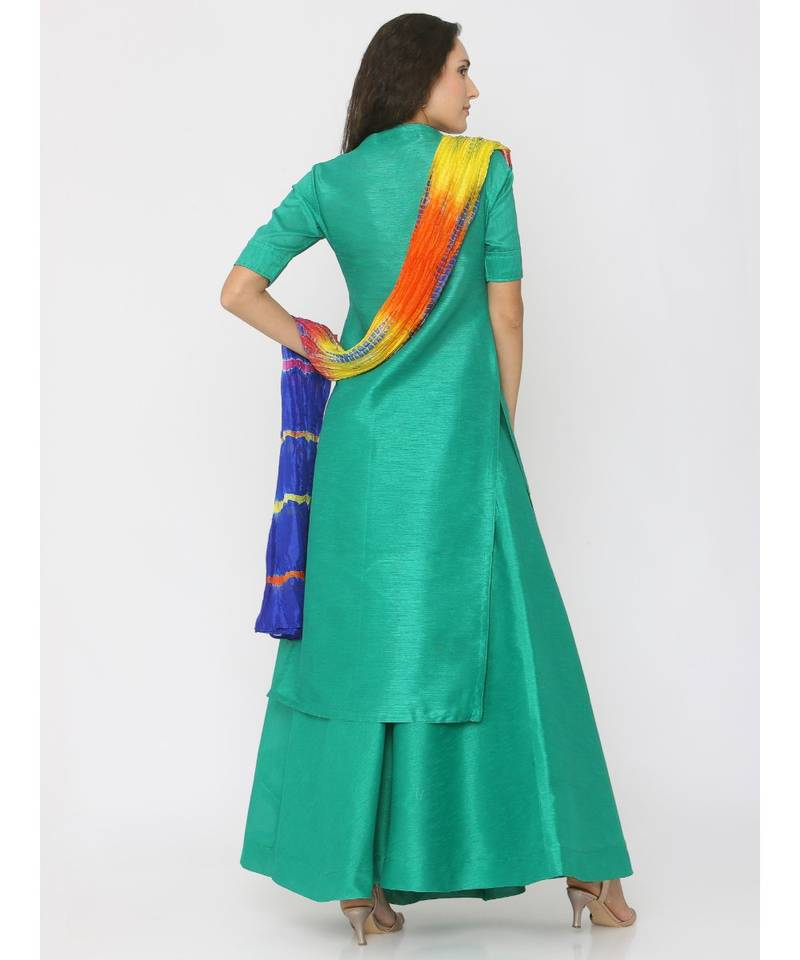 green plain silk kurta-sets