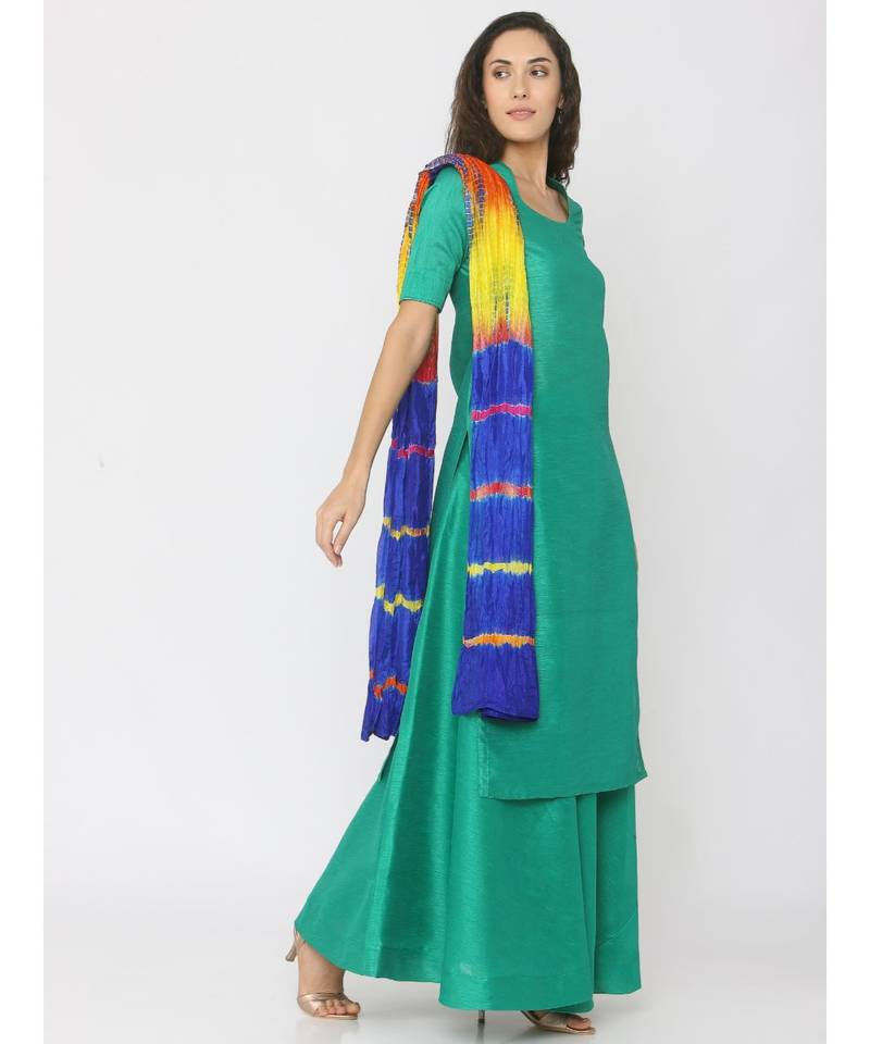 green plain silk kurta-sets