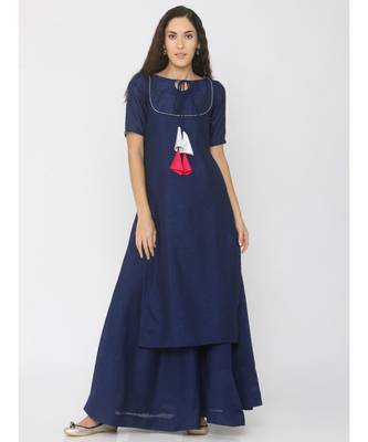 blue plain silk kurta-sets 1