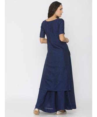 blue plain silk kurta-sets 2