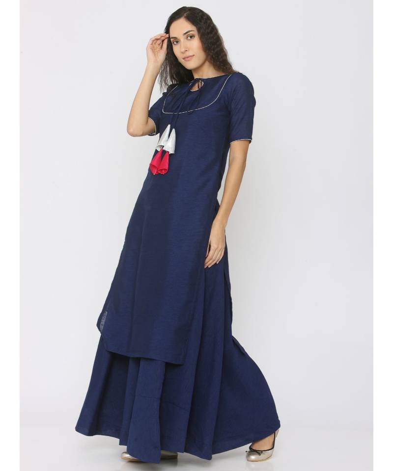 blue plain silk kurta-sets