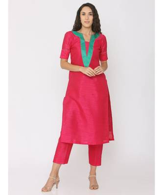 dark-pink plain silk kurta-sets 1