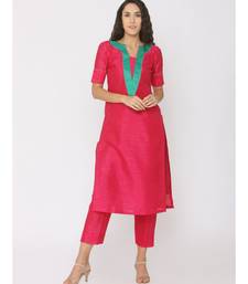 dark-pink plain silk kurta-sets