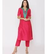 dark-pink plain silk kurta-sets