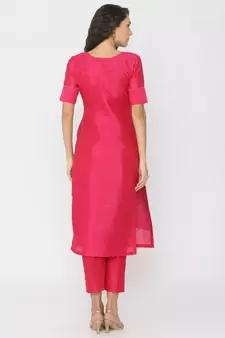 dark-pink plain silk kurta-sets