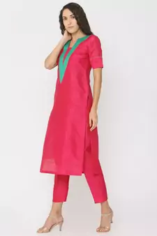 dark-pink plain silk kurta-sets