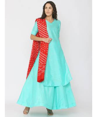 sea-green plain silk kurta-sets 1