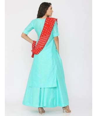 sea-green plain silk kurta-sets 2