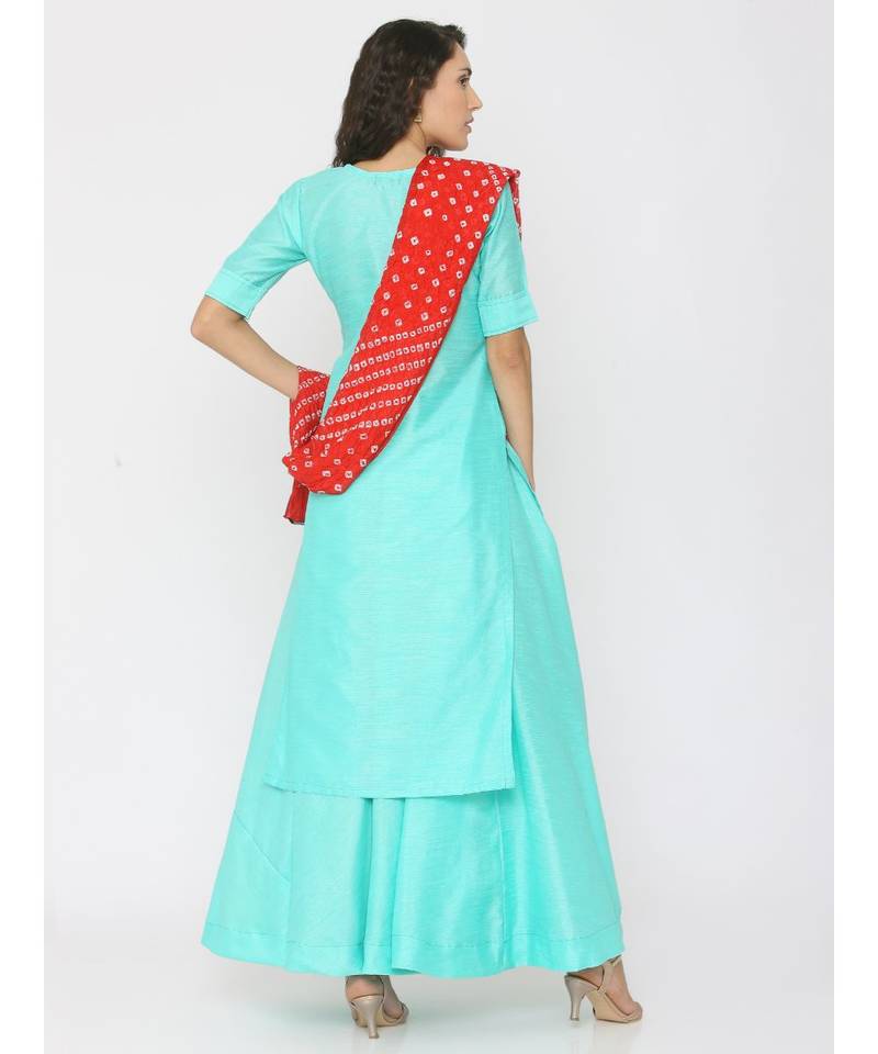 sea-green plain silk kurta-sets