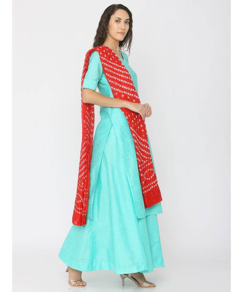 sea-green plain silk kurta-sets