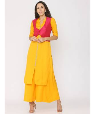 yellow plain rayon kurta-sets 1