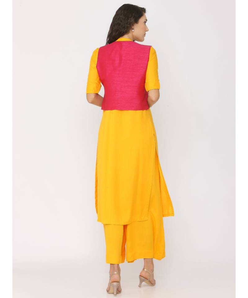yellow plain rayon kurta-sets