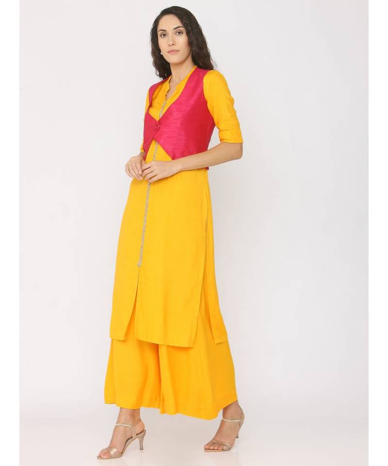 yellow plain rayon kurta-sets