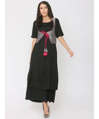 black plain rayon kurta-sets 1