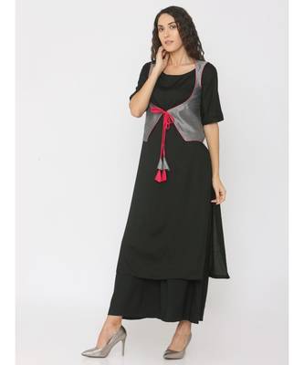 black plain rayon kurta-sets 4