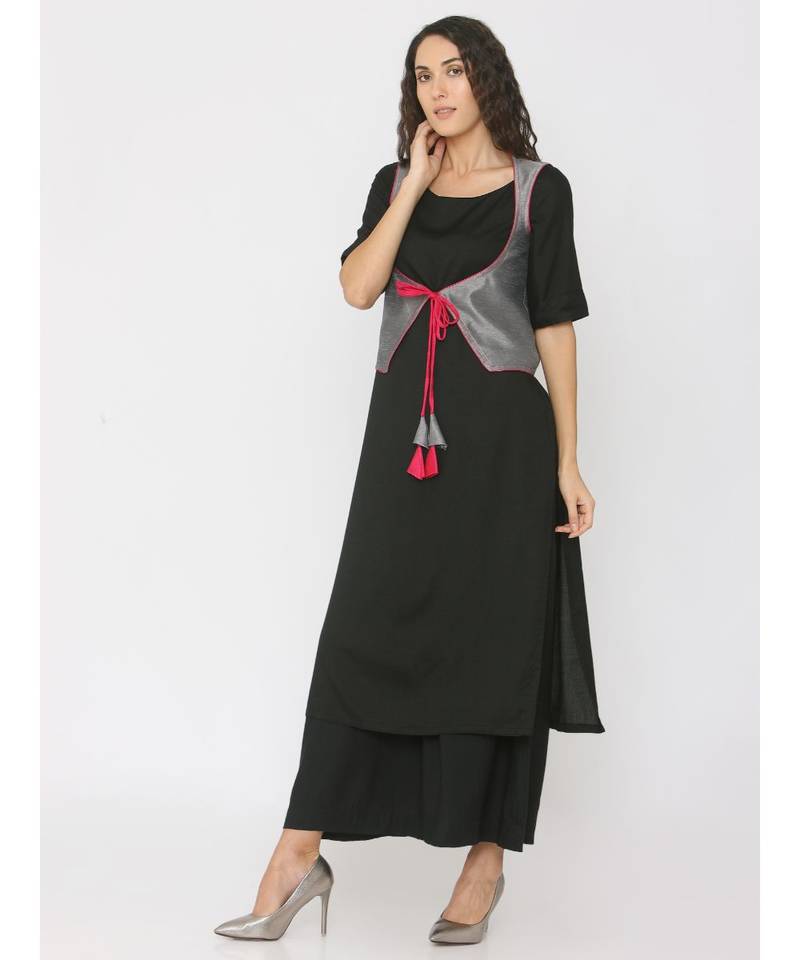 black plain rayon kurta-sets