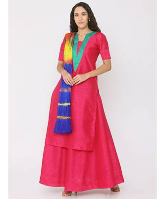 dark-pink plain silk kurta-sets 1