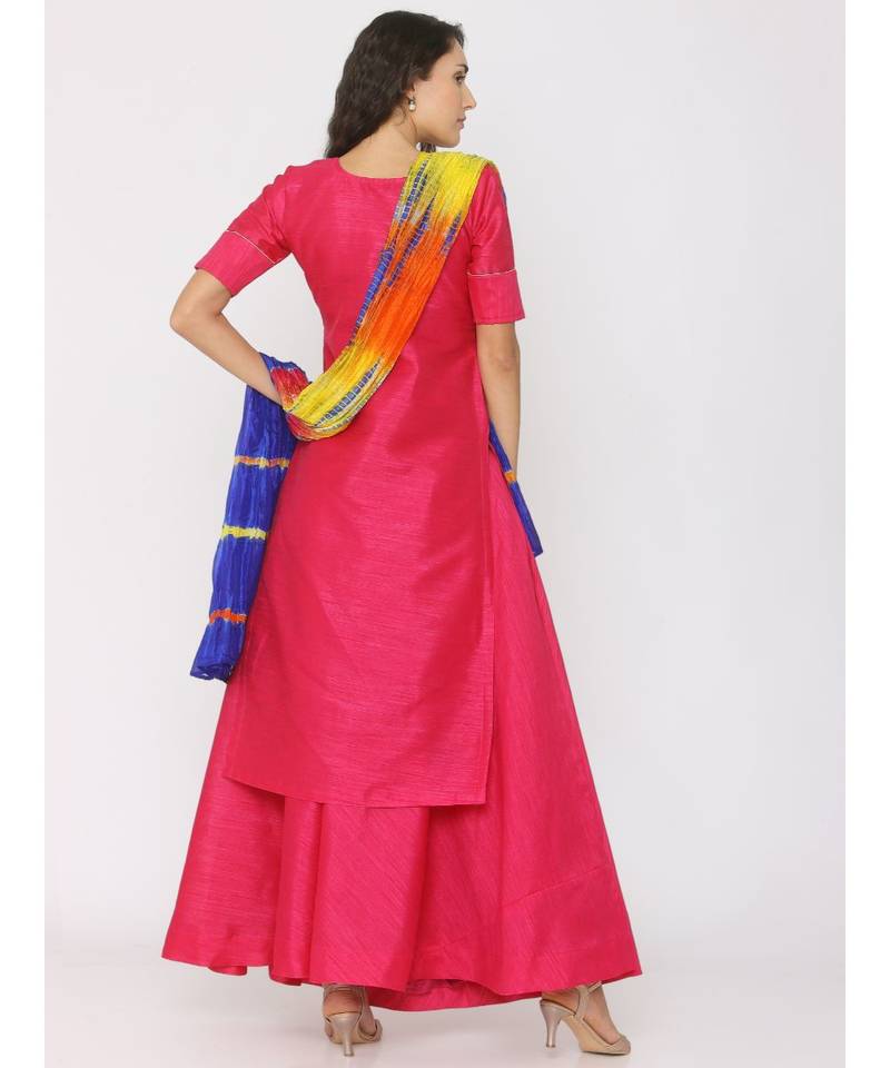 dark-pink plain silk kurta-sets