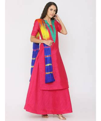 dark-pink plain silk kurta-sets 4