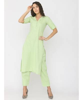 light-green plain linen kurta-sets 1
