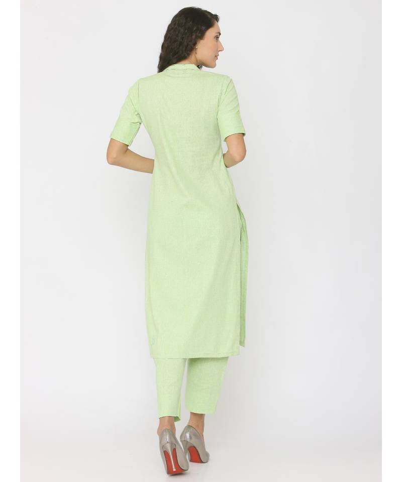 light-green plain linen kurta-sets