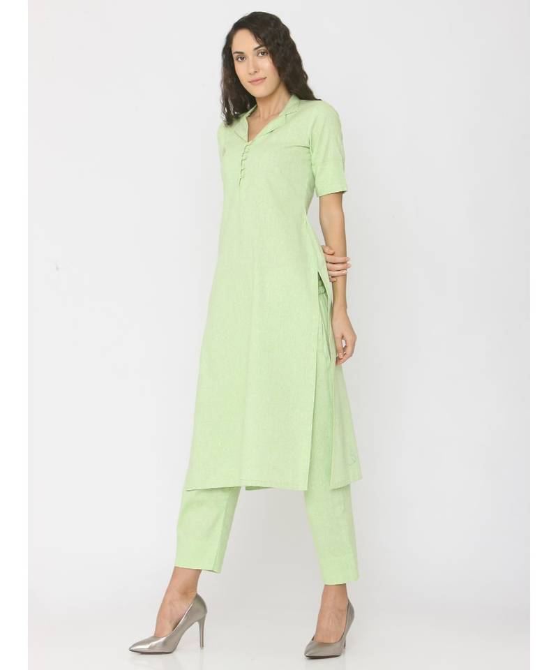 light-green plain linen kurta-sets
