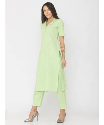 light-green plain linen kurta-sets 4