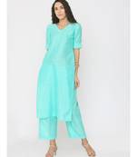 green plain silk kurta-sets