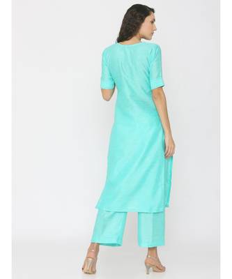 green plain silk kurta-sets 2