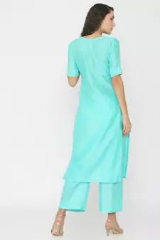 green plain silk kurta-sets