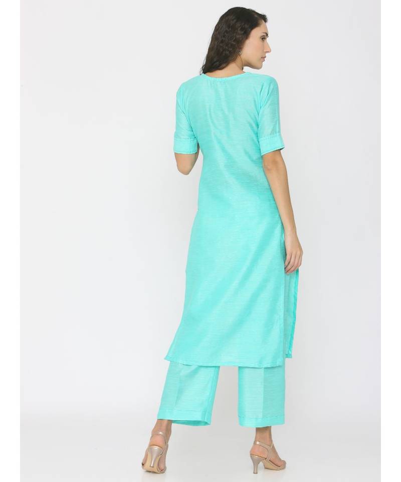 green plain silk kurta-sets