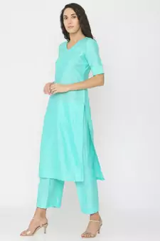 green plain silk kurta-sets