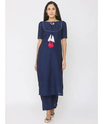 blue plain silk kurta-sets 1