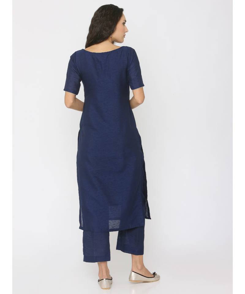 blue plain silk kurta-sets