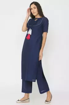 blue plain silk kurta-sets