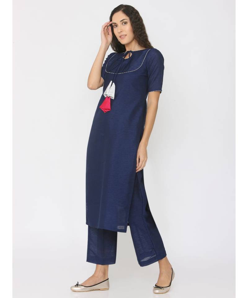 blue plain silk kurta-sets