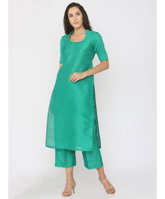 green plain silk kurta-sets 1