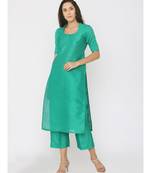 green plain silk kurta-sets