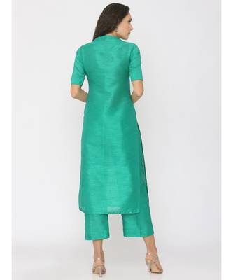 green plain silk kurta-sets 2