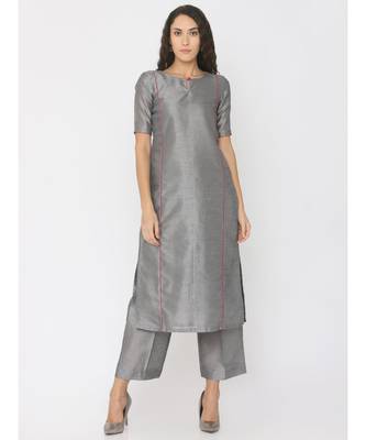grey plain silk kurta-sets 1