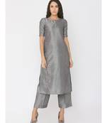 grey plain silk kurta-sets