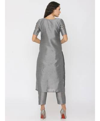 grey plain silk kurta-sets 2