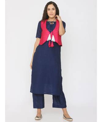 blue plain silk kurta-sets 1