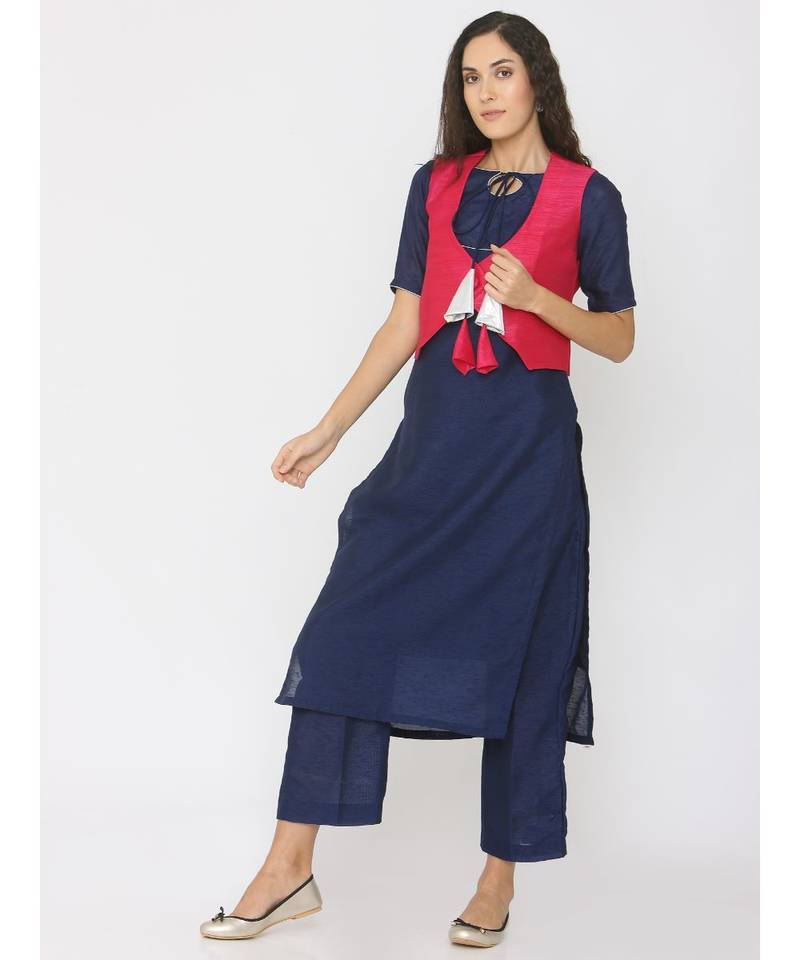 blue plain silk kurta-sets