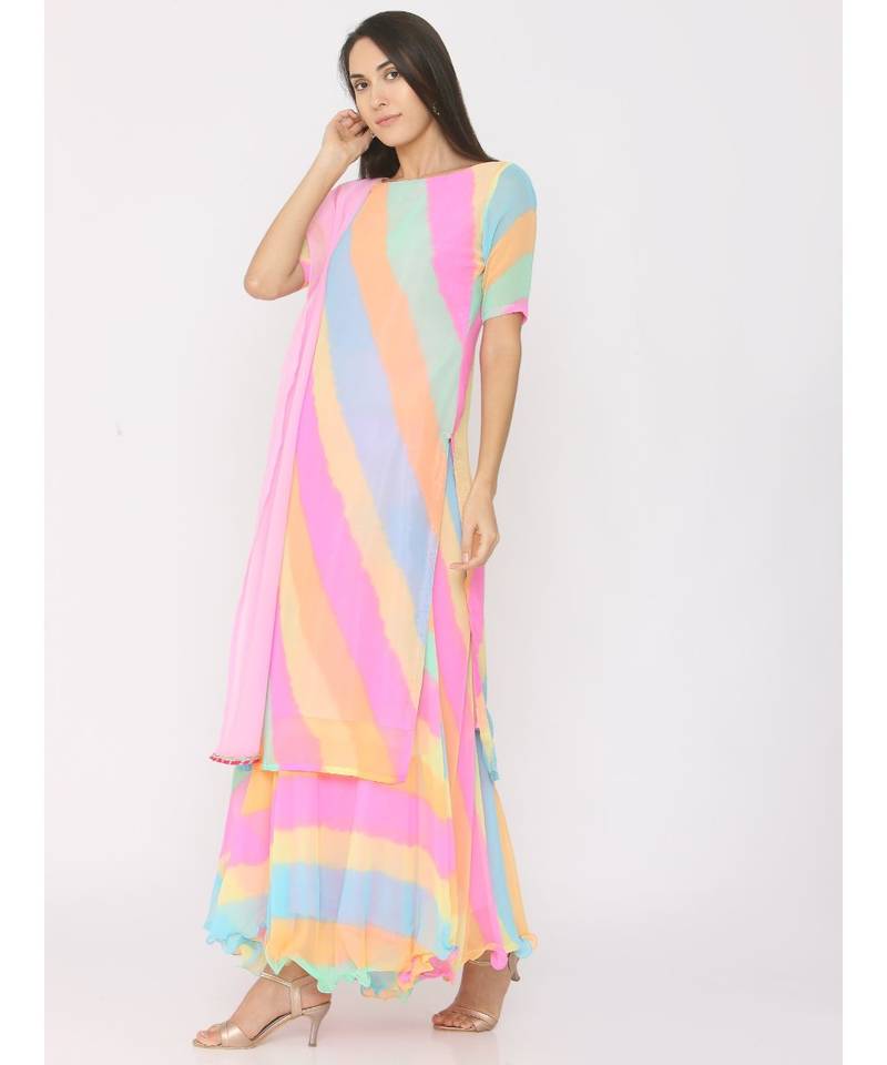 multicolor printed georgette kurta-sets
