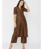 brown plain art silk suit 
