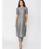 Grey Silk Plain Kurta Set
