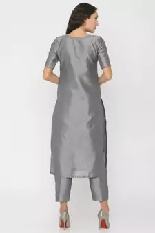 Grey Silk Plain Kurta Set