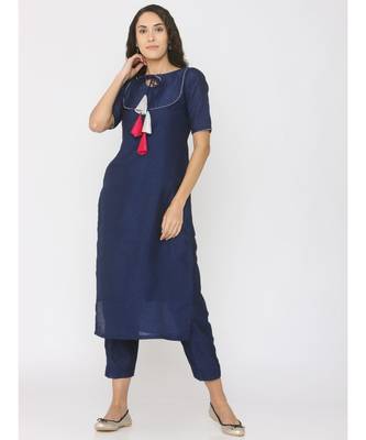 blue plain silk kurta-sets 1